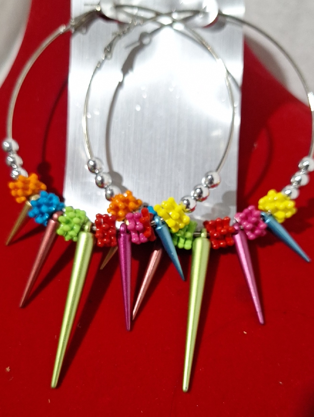 Colorful Spike Hoop Earrings with Beaded Accents